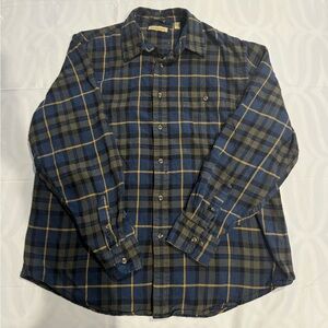 G.H. BASS & CO. Blue and Green Plaid Men's Flannel Shirt Size Large EUC